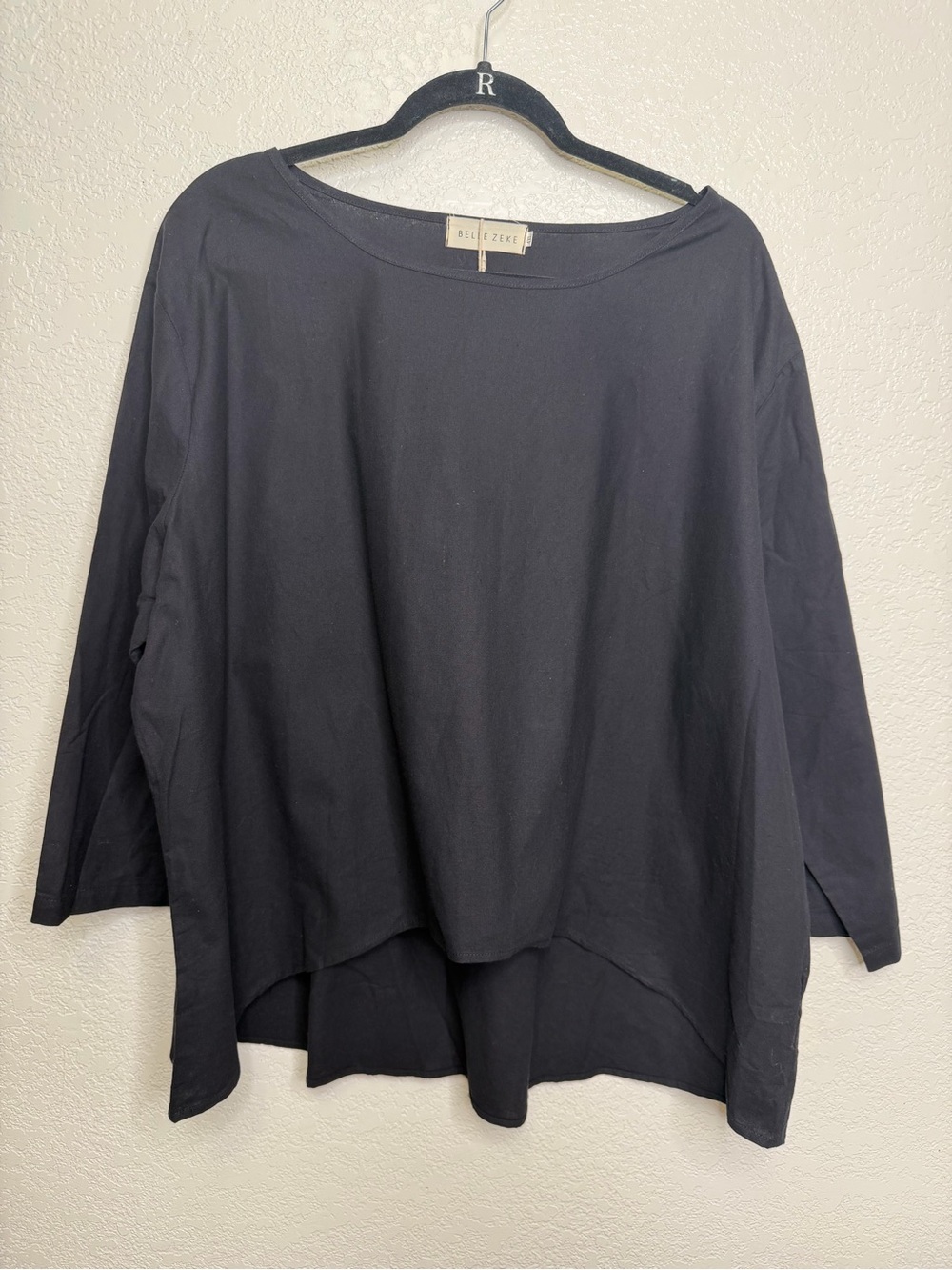 Belle Zeke Black Tunic Top Womens Sz 4XL Lagenlook Boxy Minimalist Classic